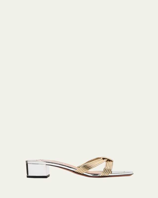 Film Strappy Bicolor Metallic Slide Sandals